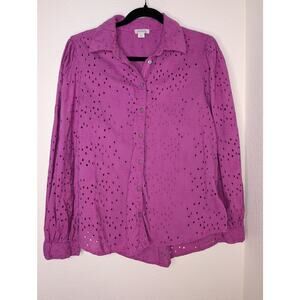 Sundance Catalog Pink Embroidered Eyelet Blouse Floral L Coquette Spring Summer